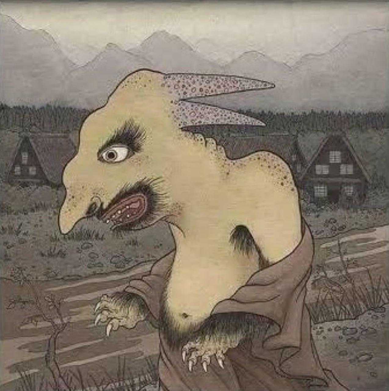 In Japanese folklore, Nigawarai are ugly creatures with horns and mouths with a permanent bitter smile...