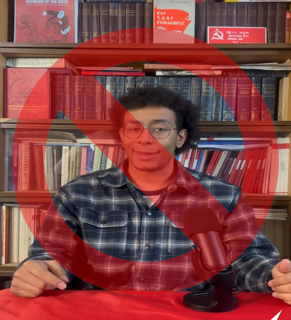 This Armenian-speaking individual (you tell me what nationality he might be) is a leading member of a relatively new group called "Kayts" (Spark), which is most likely the youth wing of the Communist Party of Armenia...