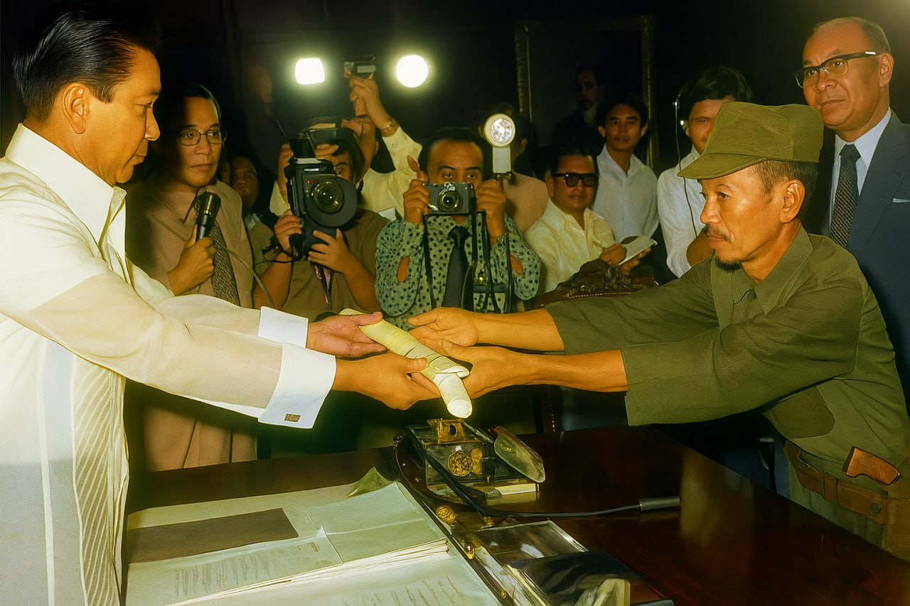The man on the right side of the picture is the Japanese soldier Hiroo Onoda...