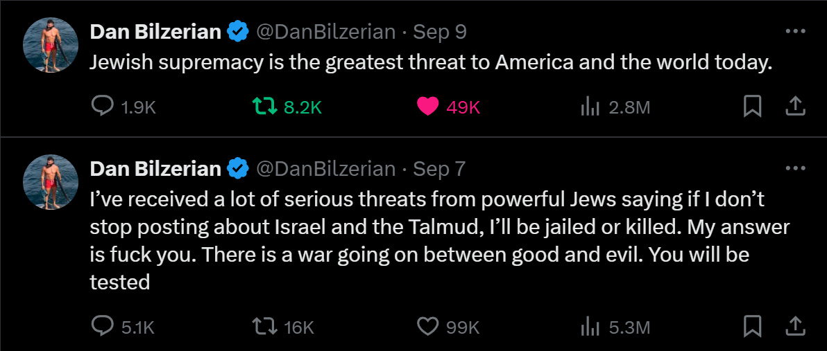 Դեն Բիլզերյանը X-ում շարունակում է իր քարոզները միջազգային հրեության դեմ...