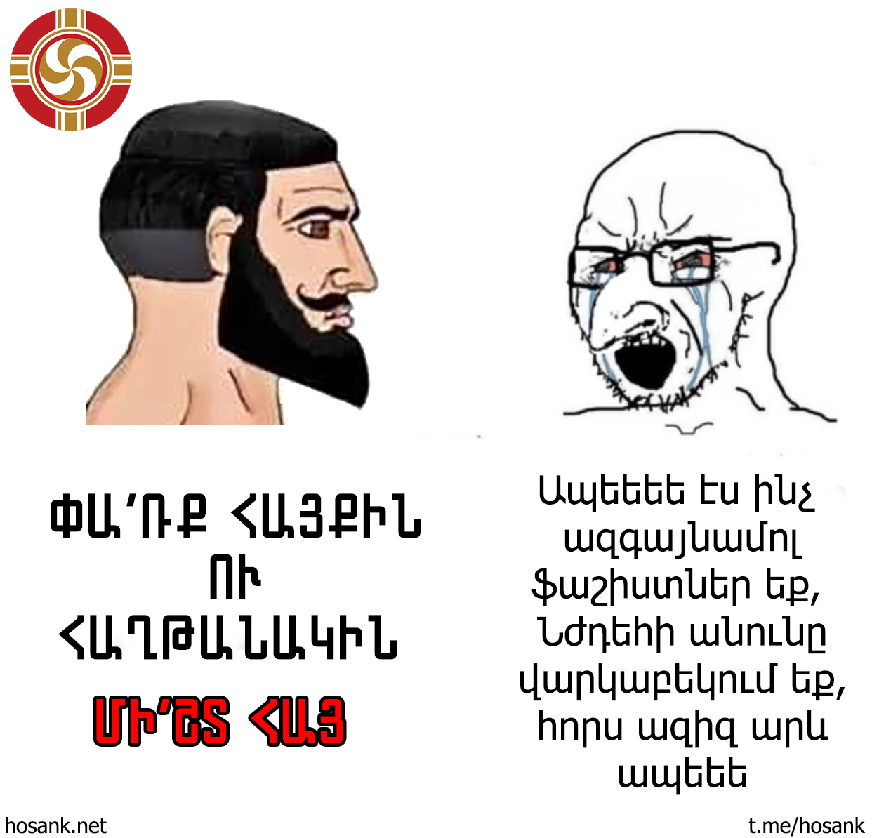 Իսկական հայ-արի ազգայնականը ու ջհուդների կողմից ուղեղը լվացած, ազգային մորթի կրող, բայց էությամբ նեոբոլշևիկ տգետ ու կեղծ հայրենասերը....